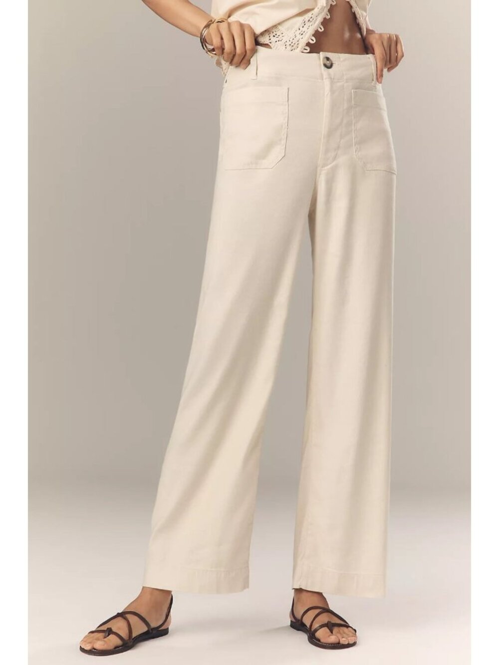 Maeve The Colette Lined Blend Ivory White Wide Leg Cropped Pants 30 High Rise